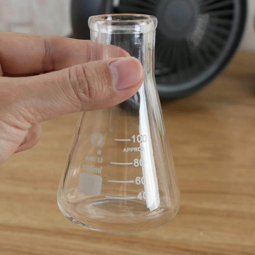 Колба из боросиликатного стекла Erlenmeyer плотная коническая треугольная колба с