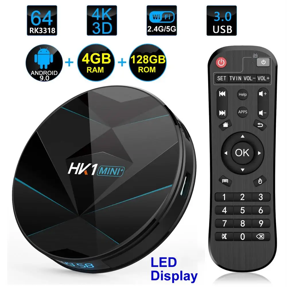 

HK1 MINI PLUS Android 10.0 Smart TV Box Rockchip RK3318 4GB RAM 128GB ROM LED Display 2.4G/5G Dual WIFI USB3.0 BT4.0 3D 4K HDR