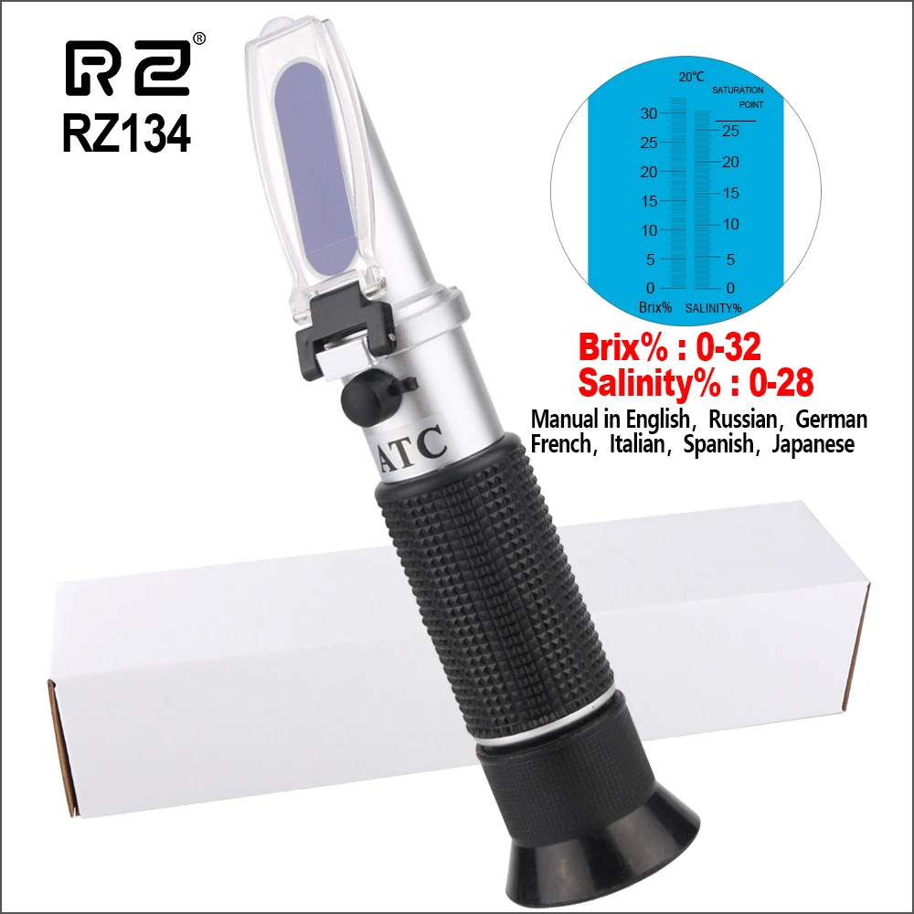 RZ рефрактометр, с функцией определения содержания сахара счетчик воды ручной сахариметр режущий измеритель плотности жидкости 0-32% тест Брикса инструменты RZ-134 - Цвет: RZ134-whitebox
