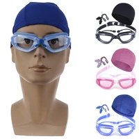 1 set of swimming protective equipment mens and womens swimming goggles swimming cap and nose clip no fog uv protection