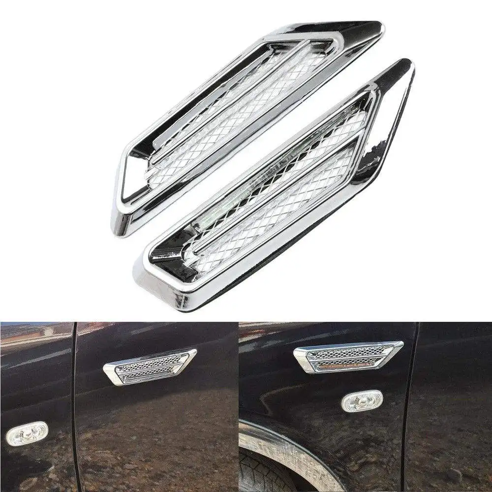 

2x Plastic Chrome Car SUV Air Flow Fender Side Vent Decoration Sticker Accessory