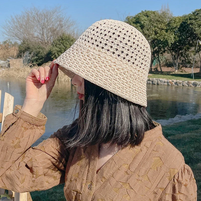

Hollow Breathable Bucket Hats for Women Summer Sunscreen Sun hat Panama Hat Outdoor Japanese Girl Fisherman Hat Beach Cap Female