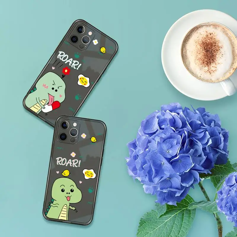 

Creative cute dinosaur Phone Case For iPhone 7 8 11 12 X XS XR MINI Pro Max Plus Retro Black Grey clear transparent