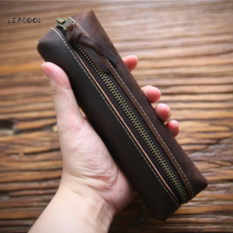 Кожаная сумка для ручек и карандашей Crazy Horse чехол ручной работы из натуральной