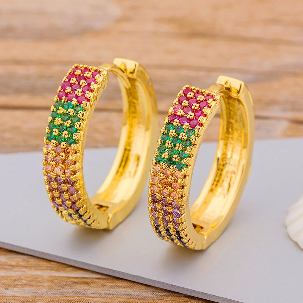 

AIBEF Top Quality Fashion Jewelry Color Round Earrings Colorful Rainbow Copper CZ Women Circle Earring Ear Ring Gifts Wedding