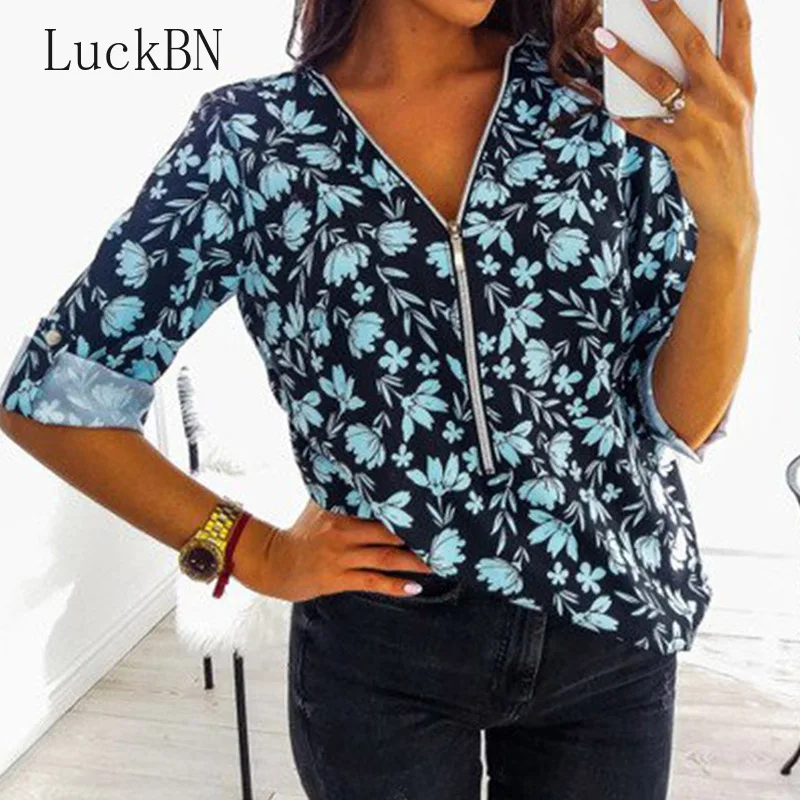 Женские топы и блузки 2021 весна Элегантная блузка с длинным рукавом v образным