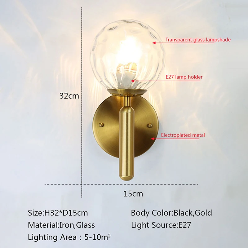 

Nordic Modern Wall Lamp Beside Bedroom Glass Ball LED Wall Lights Fixtures Wandlamp Lighting Bathroom Mirror Stair Light