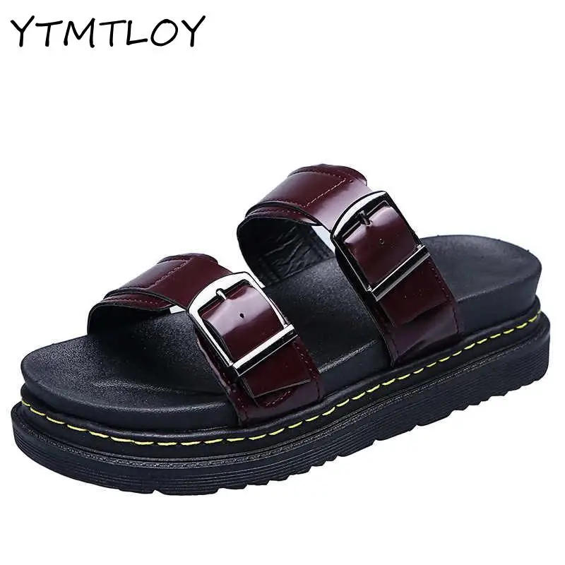 2021 шлепанцы женские пляжные сандалии кожаные Летняя женская обувь на толстой