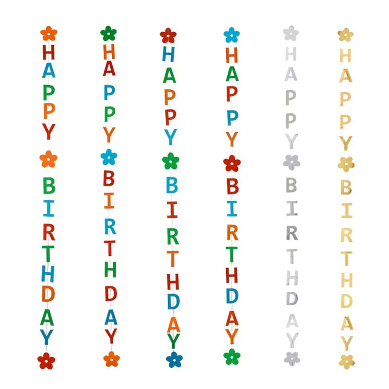 1 шт. DIY золотые серебряные цветные бумажные флаги с надписью Happy Birthday гирлянда