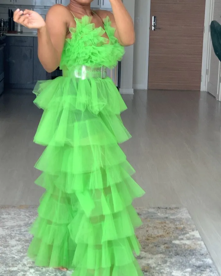 Unique Women Two Pieces Tulle Tops And Pants Party Cocktail Prom Separates Women Long Tulle Pants Ruffled Tulle Tops