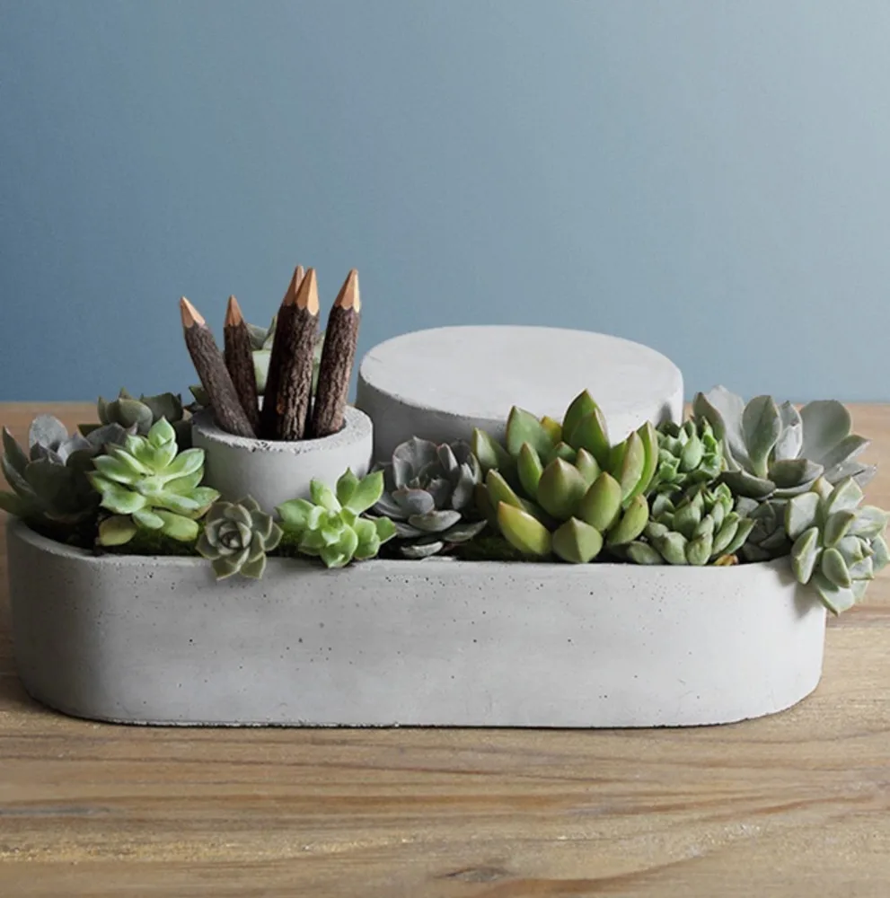 

Cement imitation coarse pottery creative home accessories retro office bedroom study geometric fleshy ornaments