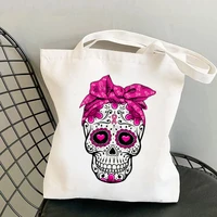 fashion shopper bandana sugar skull printed tote bag women harajuku shopper handbag girl shoulder shopping bag lady canvas bag