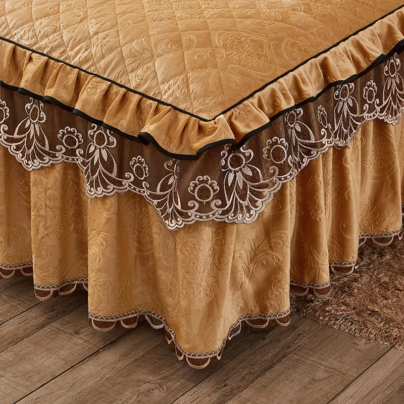 Европейский бархат кружева тиснением стеганое покрывало для кровати рюшами