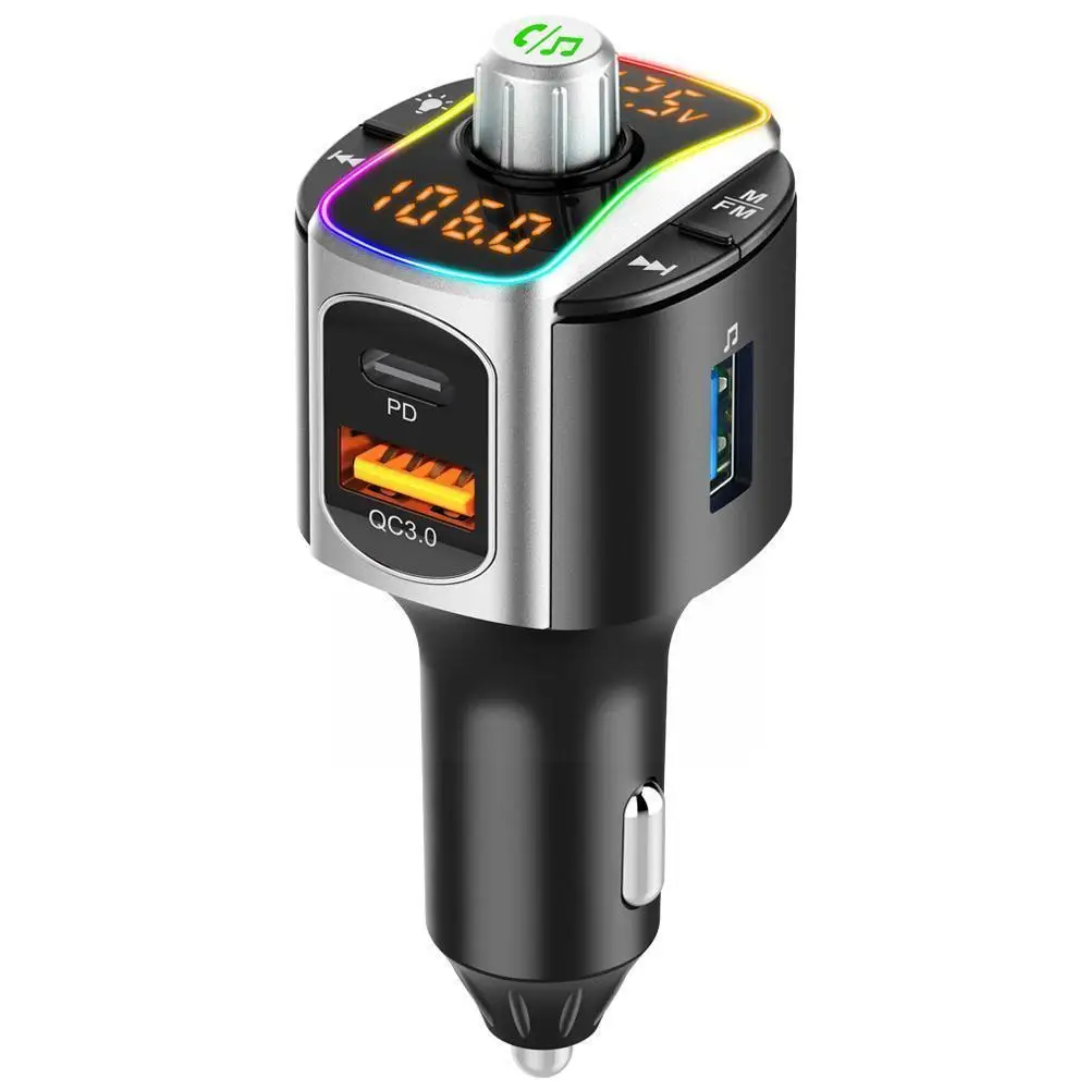 

Автомобильный Fm-передатчик, Bluetooth, MP3-плеер, Qc3.0 + pd, беспроводная светодиодная Автомобильная подсветка для быстрой зарядки с комплектом гром...