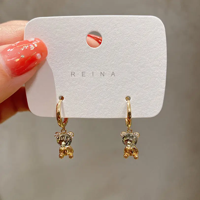 

2021 New Creative Crystal Bear Earrings for Woman Golden Sparkle Bear Dangle Earrings Jewelry Wholesale