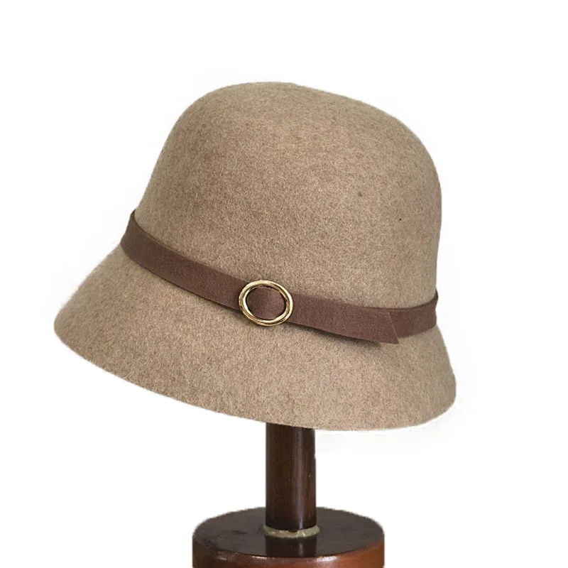 Панама зимняя женская фетровая шляпа с декоративным ремнем шерстяная Федора в