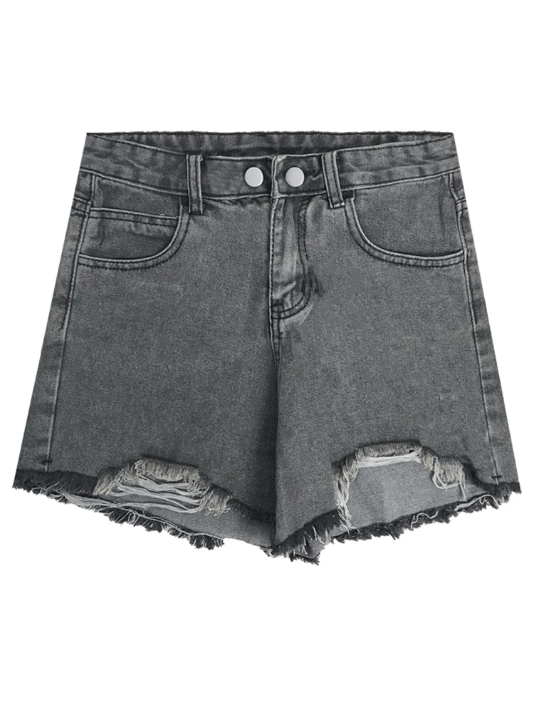 

Denim shorts women's spring and summer 2021 new hole high waist pants show thin and loose wide leg A-line er hot pants