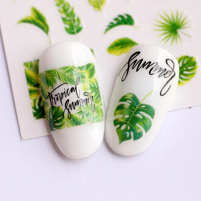 1Pcs 3D Nail Decal Sticker Palm Leaf Tree Green Simple Summer DIY Slider for Manicure Nails Art Decor F651 | Красота и здоровье