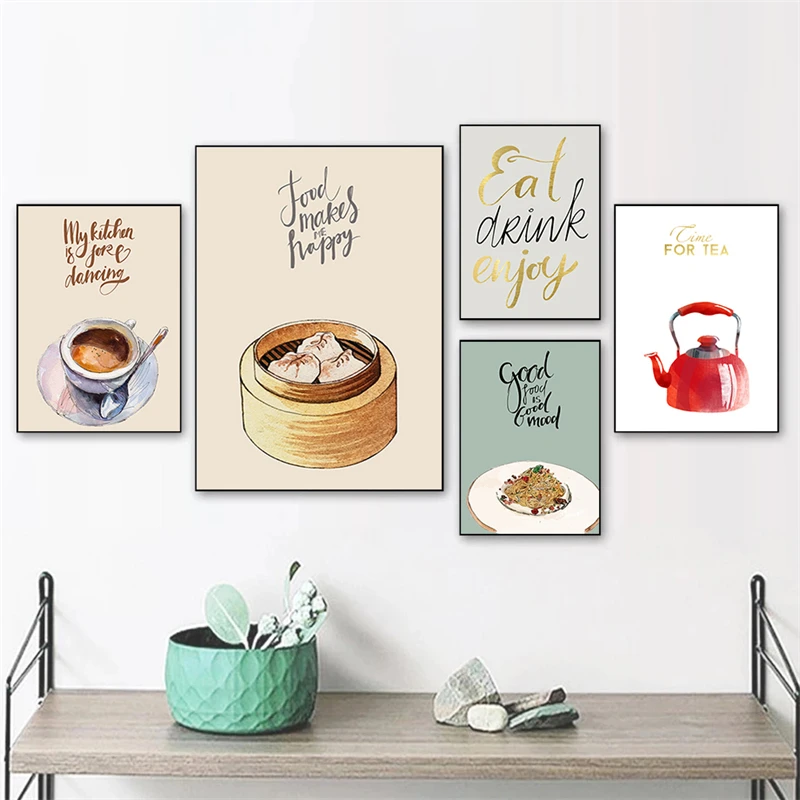

Dumplings Foods Canvas Paintings Chinese Restaurant Posters and Modular Kitchen Prints Wall Art Pictures for Living Home Decor