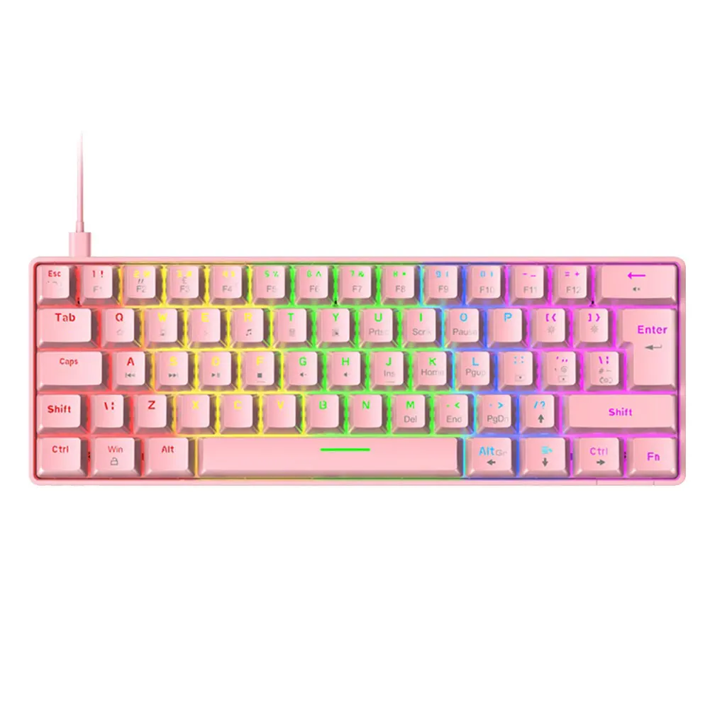 2021 new backlit t60 gaming mechanical keyboard type c wired 62 keys blue switch pc computer for laptop computer free global shipping