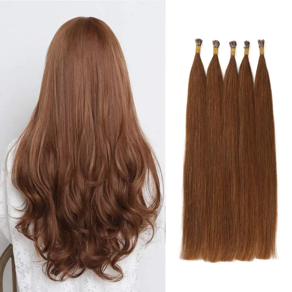 I Tip Human Hair Extensions Keratin Prebonded Nail Tip Long Straight Hair Italian Keratin Fusion Glue Color 6