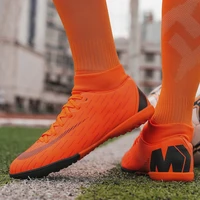 hot high soccer shoes orange men football boots outdoor turf soccer male sock sneakers adult chuteira training chaussures foot