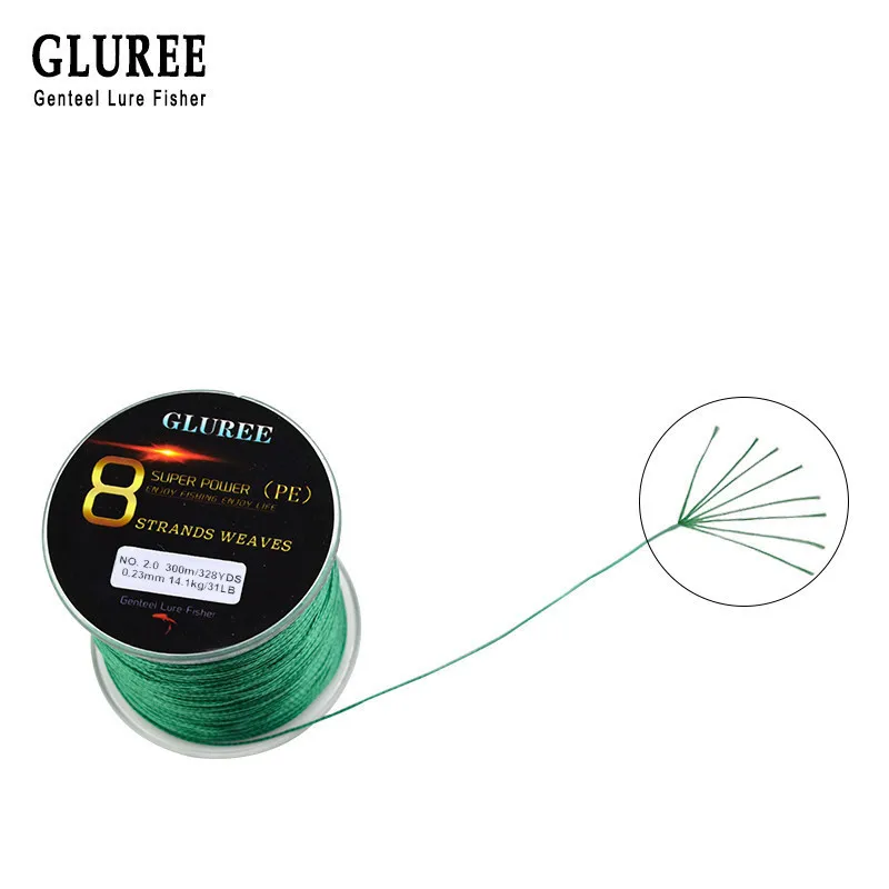 GLUREE 300 м/328 ярдов 8 стоит PE плетеная рыболовная леска из ПЭ 100% Комплексная линия