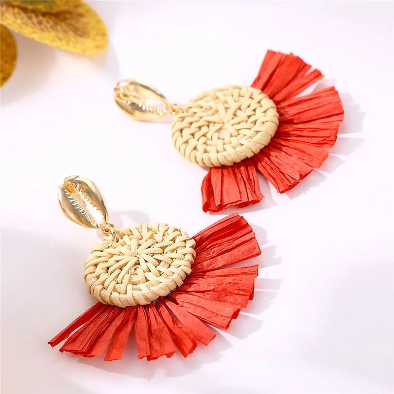 Женские Висячие серьги ALIUTOM богемные висячие из ротанга соломы с кисточками