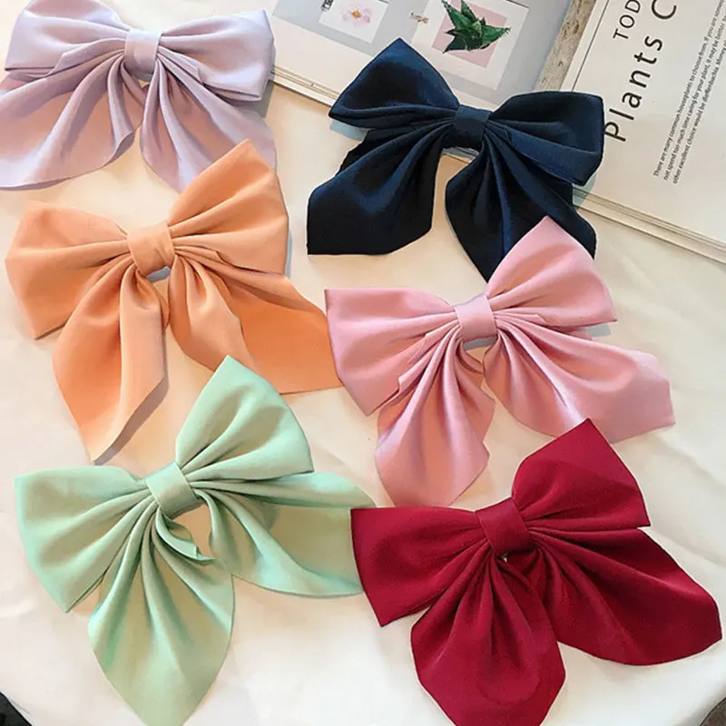 

1 Pcs Satin Cloth Fabric Solid Color Bowknot Hair Clips For Cute Girls Barrettes Safty Hairpins Headwear Kids Hair Accessories