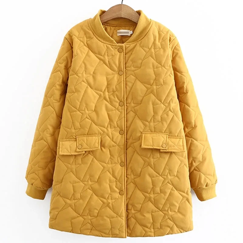 

Women Clothing Parka Femme Winter Warm Cotton-Padded Jacket Loose Geometry Embroidered Long Quilted Coat Female Outerwear