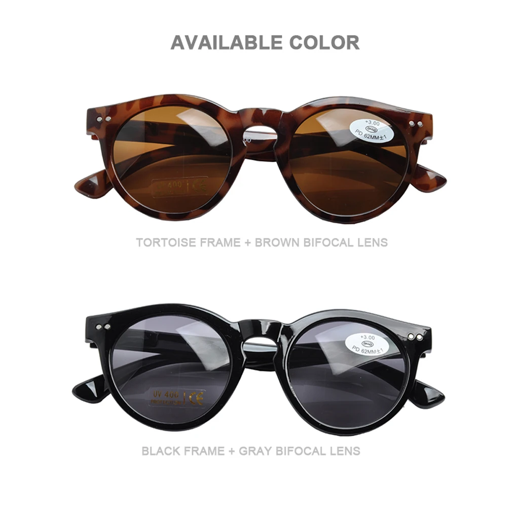 

Retro Bifocal UV400 Sunglasses Round Vintage Bifocal Reading Glasses Women Men Brand Reading Sunglasses +1.0 to +3.5 DD1503