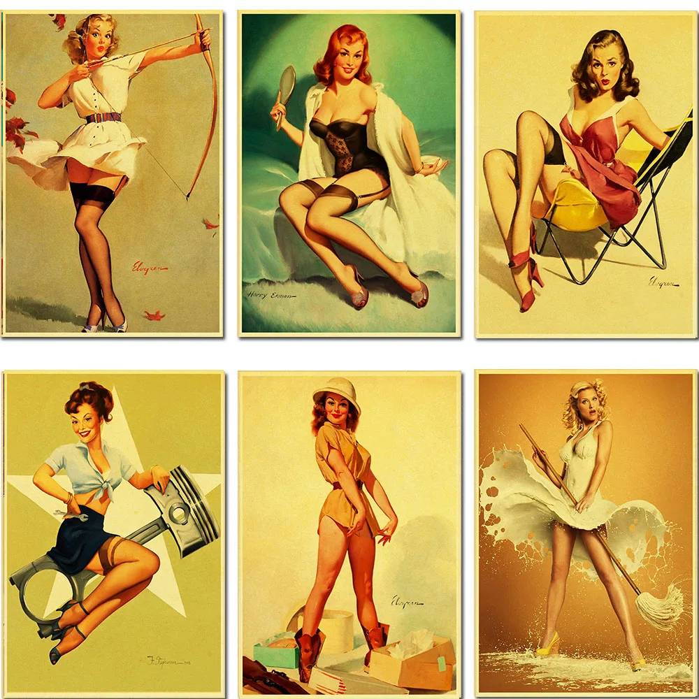 

Vintage Beauty Retro Bar Sexy Girl Nordic Poster Wall Pictures For Living Room Home Decor Wall Art Canvas Painting Unframed