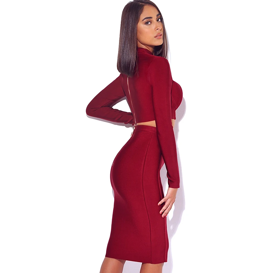 Новинка Осень зима 2019 модный бордовый бандажный комплект Привлекательный Топ с