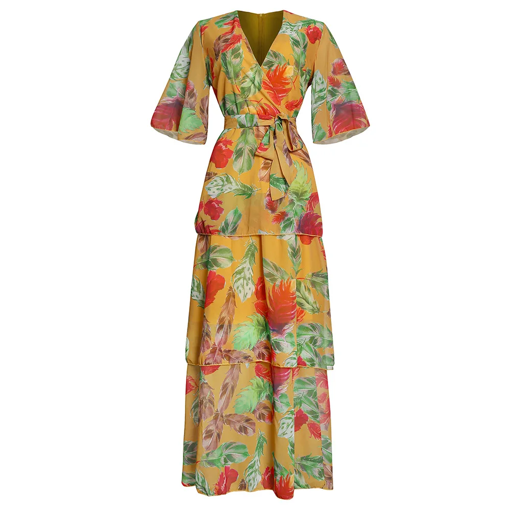 

African Print Maxi Dresses For Women Summer 2021 Elegant Half Sleeve Evening Gowns Ankara Floral Boho Chiffon Dress Outfits