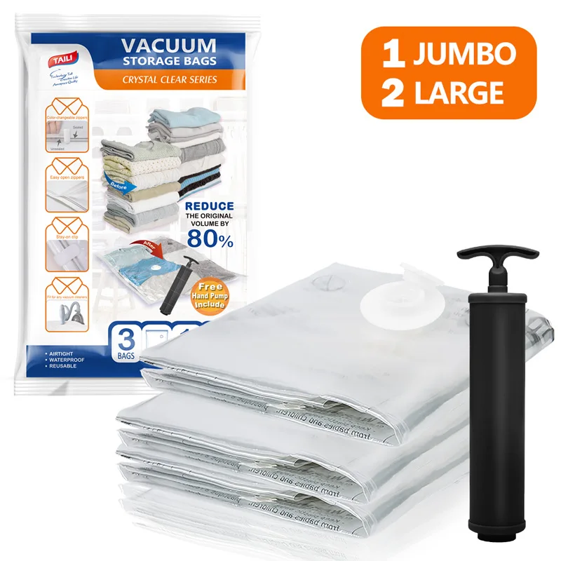 TAILI 3 шт вакуумные сумки для хранения одежды с насосом вместительная