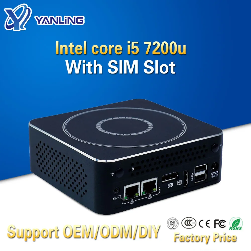 Yanling тонкие компьютеры Kaby Lake мини ПК i5 7200u Двухъядерный 2 Lan настольный Win 10 HTPC