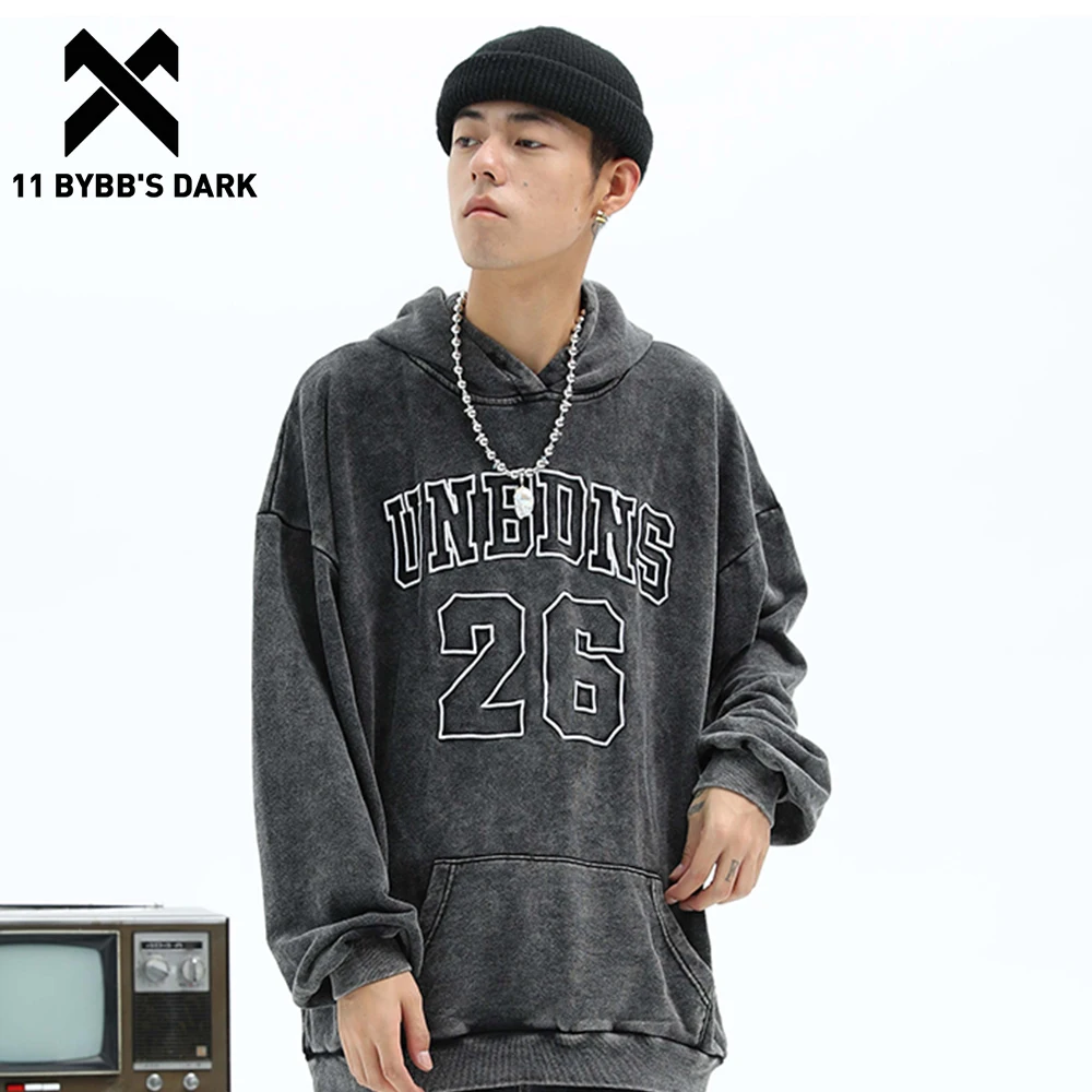 

11 BYBB'S DARK Hip Hop Washed Vintage Hoodies Men Streetwear Fleece Pullover Oversize Harajuku Casual Sweatshirts Distressed