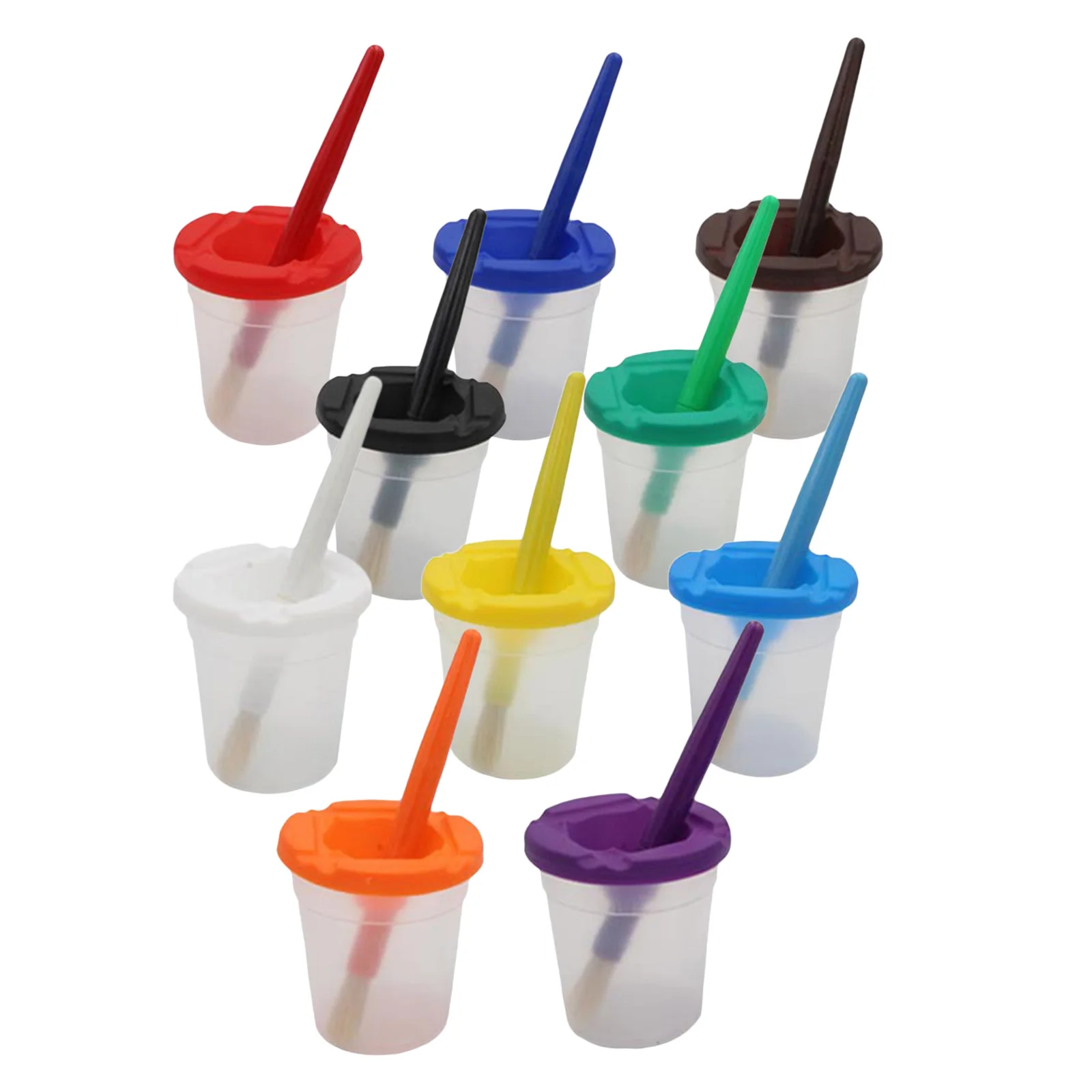 

5 Pcs/Set Non Spill Paint Cup with Lids Round Paintbrushes 5 Different Colors Paint Bristle Brushes Painting Drawing Tool Kit