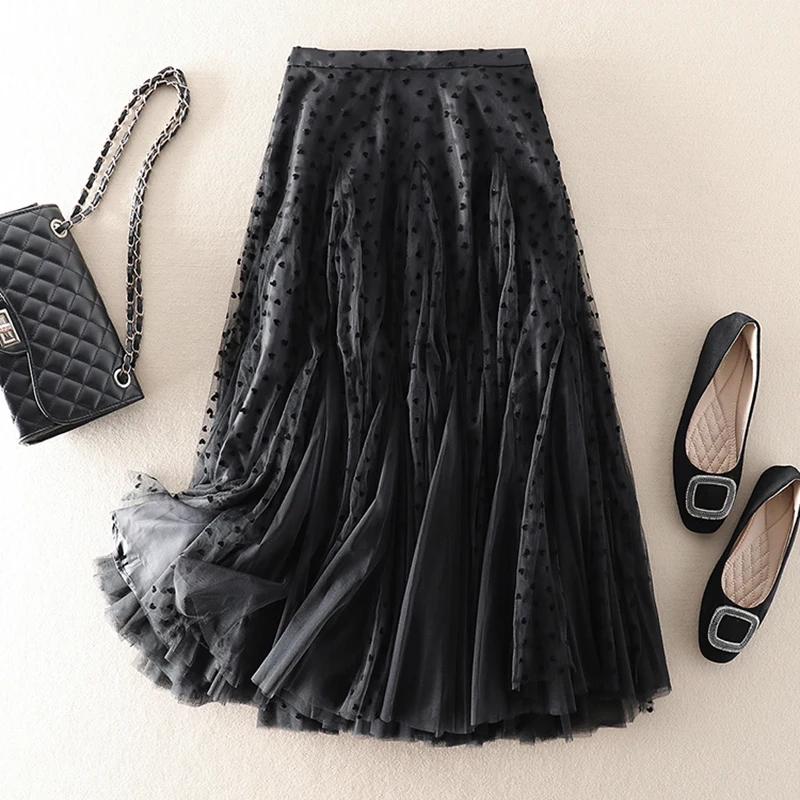 Женская фатиновая юбка средней длины из флока с высокой талией 360 градусов