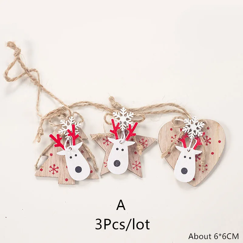 3Pcs A Новинка, новогоднее, новейшее, натуральное, рождественское, деревянная подвеска, Рождественская елка, дерево, ремесло, Noel Deco, Рождественское украшение для дома, Navidad, подарок - Цвет: 3Pcs A