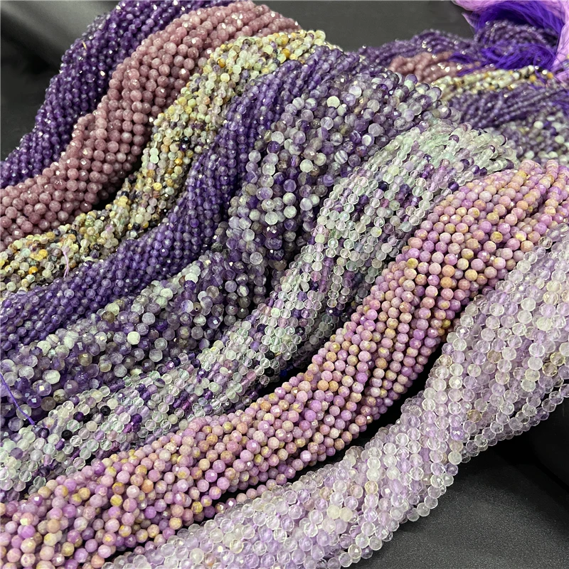 

Small Natural Faceted Stone Beads 2mm Amethysts Quartz Crystal Agates Loose Spacer Beads for Women Men DIY Jewelry Making 15"