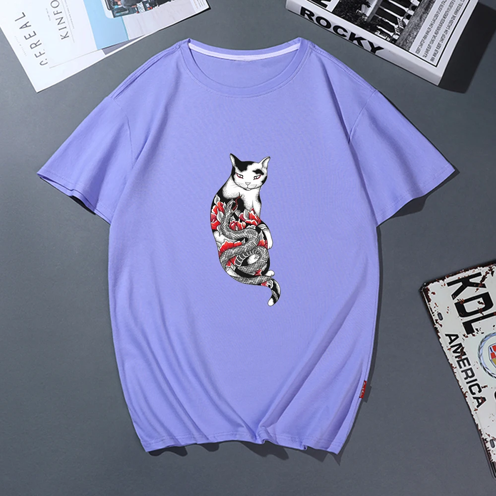 Мужская футболка в стиле Харадзюку летняя ретро с красным цветком змеиным камнем