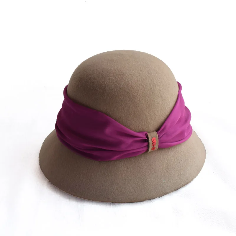 Зимние элегантные женские шляпы PWSX023 из шерсти и фетра с Круглым Верхом широкими