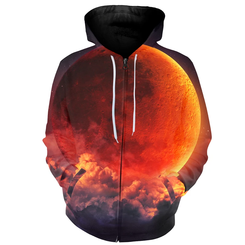 

YFFUSHI Red Moon Men Zipper Hoodie Galaxy Casual Fashion Male Hoodie Zipper Hip Hop Long Sleeve Men Custom Polyester Sweatshirts