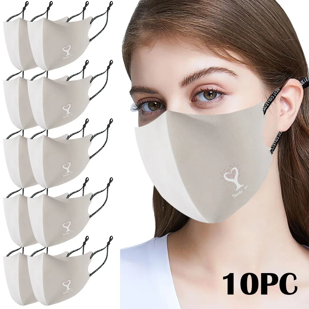 

10PCS Solid Ice Silk Mouth Masks Outdoor Patten Ear Buckle Washable Breathable Men Women face shield Masque Face Mask Cloth