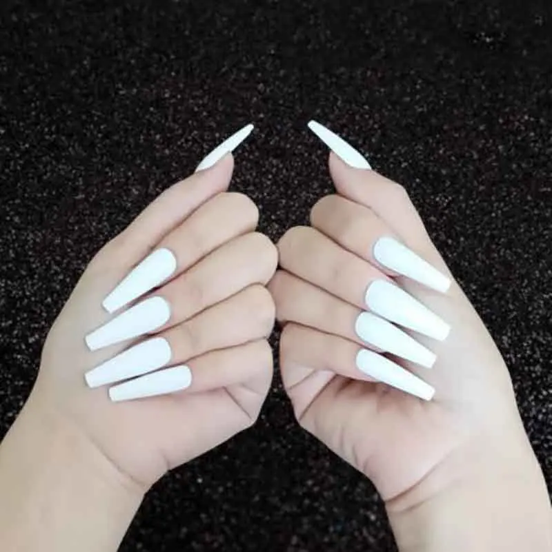 

Extra Long Matte White Coffin False Nails Sets Ballerina Wearable Fake Nail Full Cover Nail Tips Artificial Finished Fingernails