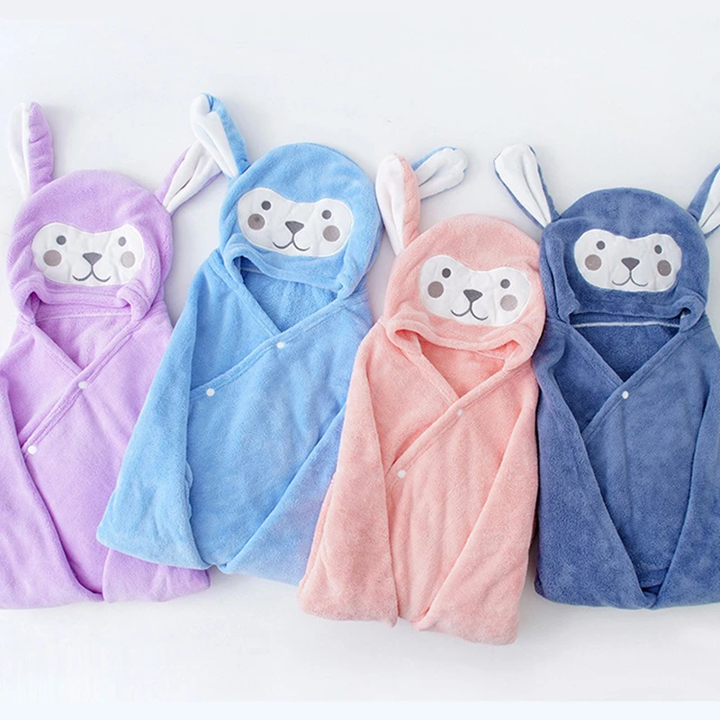

Baby Bathrobe Super Soft Hooded Cartoon Baby Bath Towel Super Soft Coral Fleece Kids Bathrobe Blanket 0-5Y