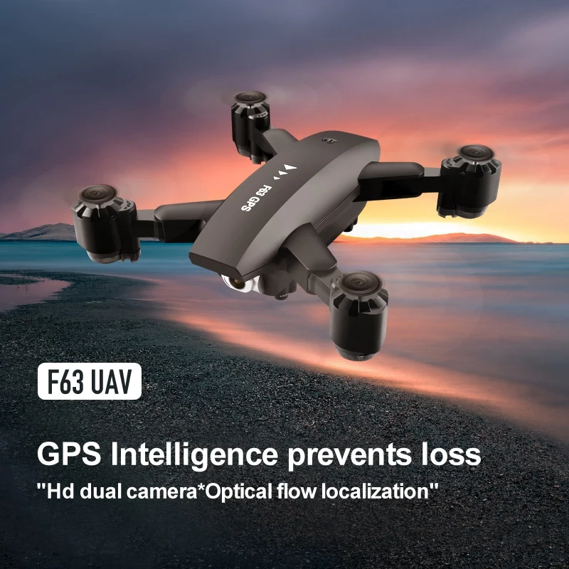 

F63 Квадрокоптер беспроводной Радиоуправляемый Дрон двойная камера 4K Uav Gps двойное позиционирование RC складной Квадрокоптер Дрон Подарочные...