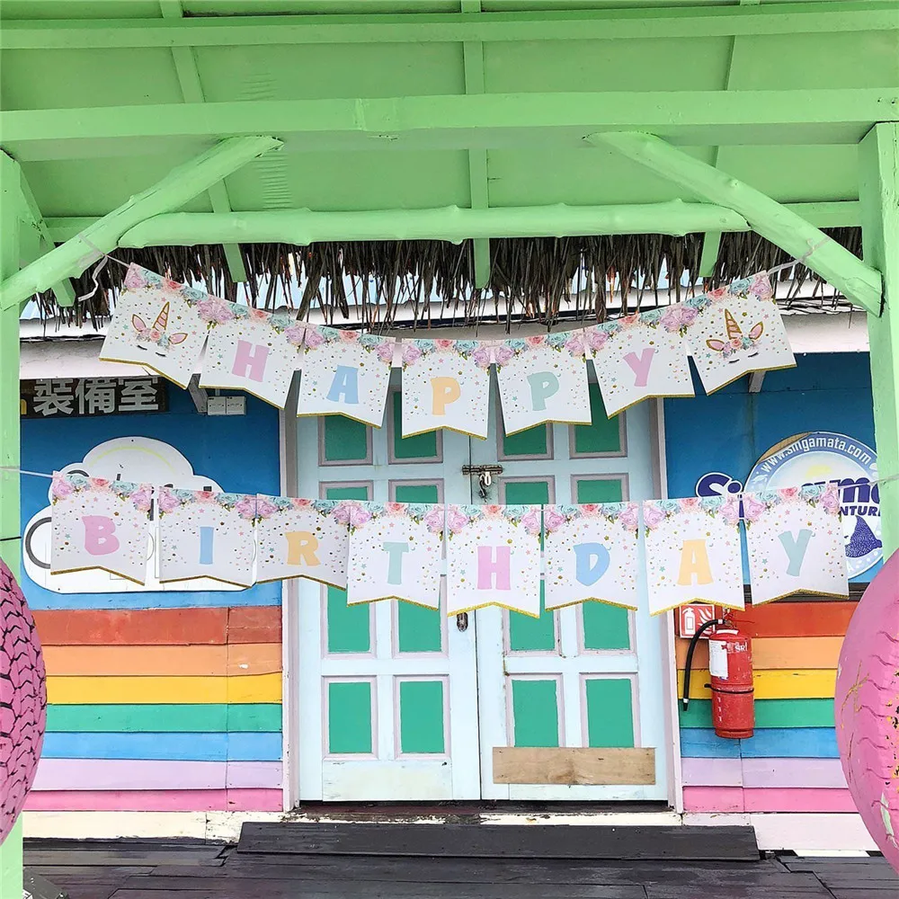 1 комплект бумажный баннер С Днем Рождения в виде единорога вечерние украшения