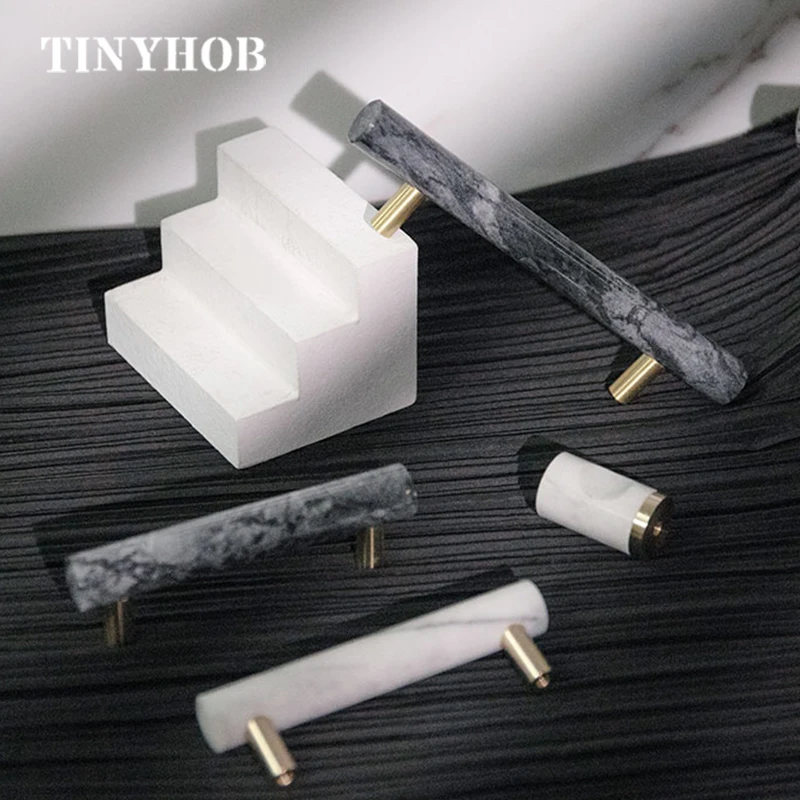 Натуральный Мрамор + латунь T бар кабинет ручки и Кухня шкаф дверь тянет Мебельная